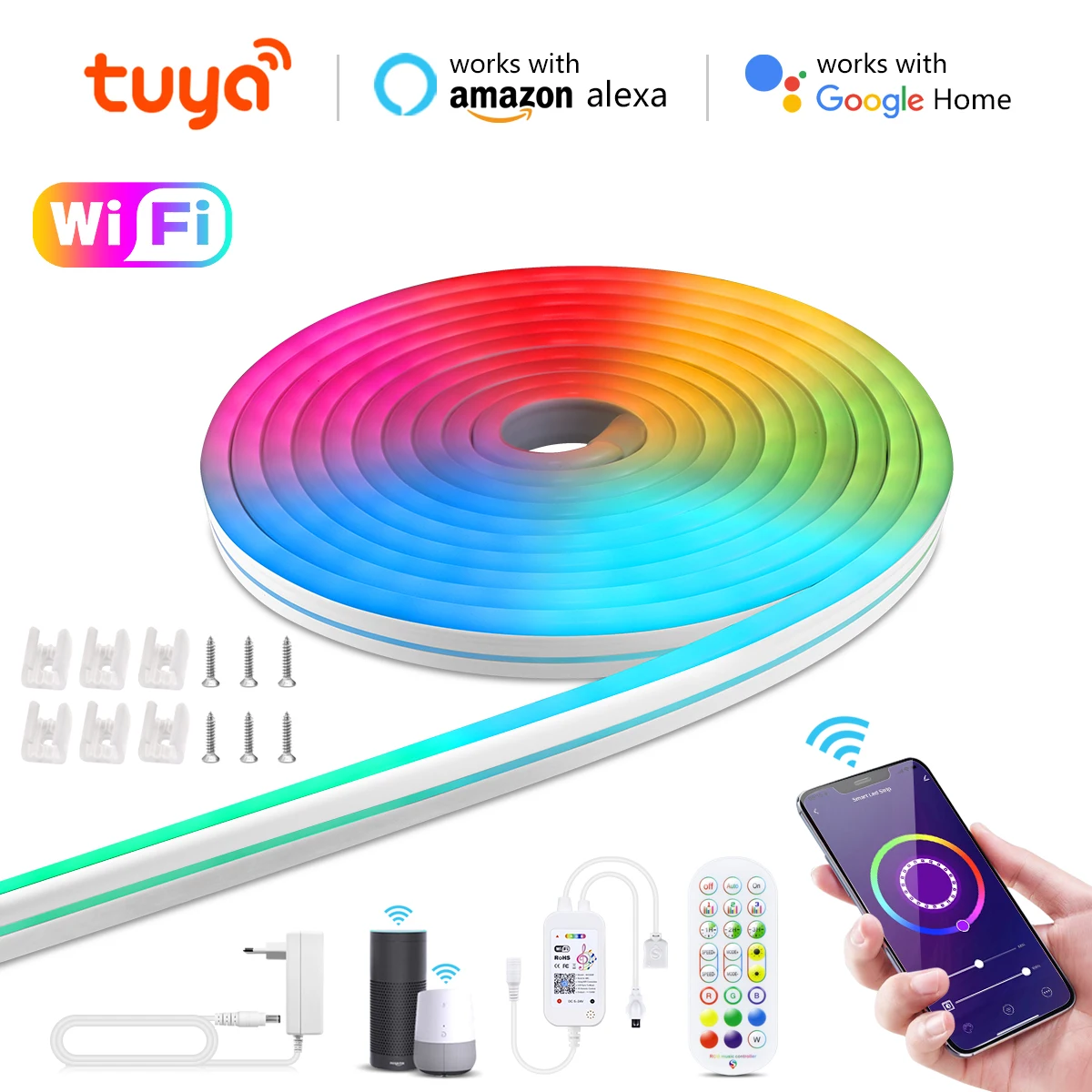 Acheter Tuya – bande lumineuse LED intelligente sans fil, WiFi, 12V, RGB  5050, fonctionne avec Alexa Google Home, commande vocale, bande lumineuse  LED RGB, bande flexible avec adaptateur ue ou US
