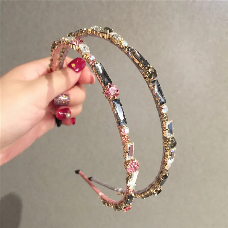 

Thin Gorgeous Rhinestone Headband Jewelry Crown For Women Baroque High-end Shiny Square Crystal Headwear Bridals Hair Band Gifts