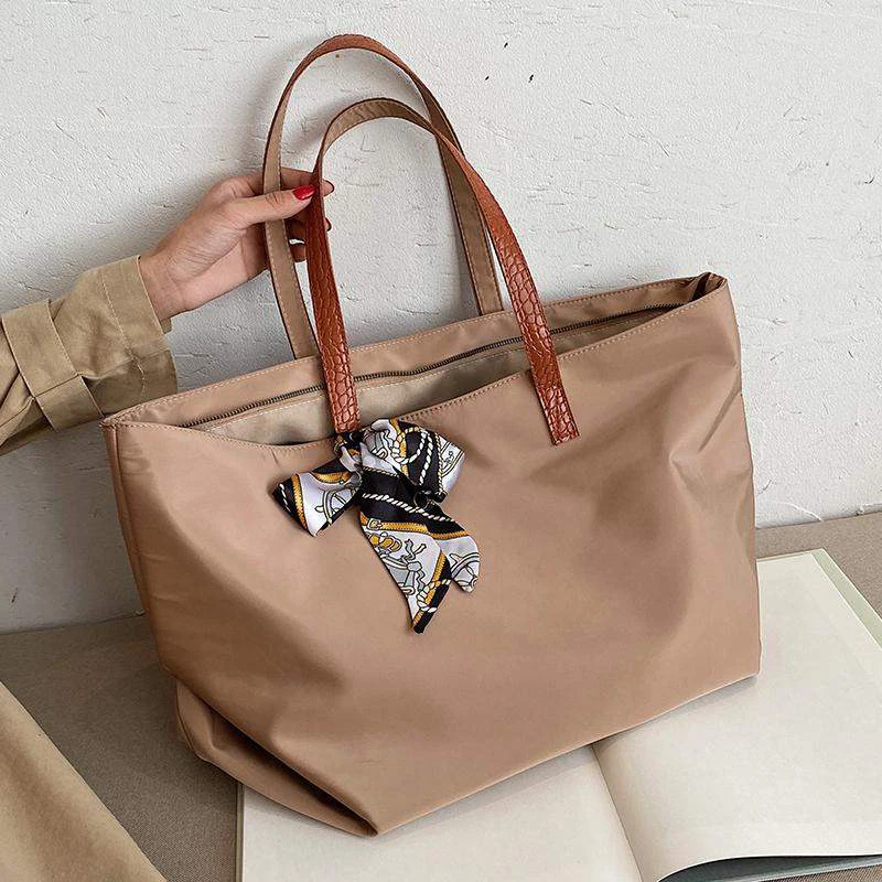 

High Capacity Tote Bags For Women 2020 Trendy Bow Scarves Women's Handbags Casual Solid Color Women Shoulder Bag Big Shopper Bag