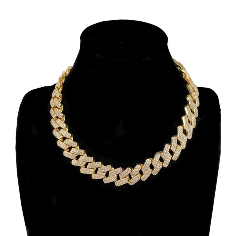 20mm Miami Box Big Clasp Cuban Link Chain Gold Color Necklace Iced Out Cubic Zirconia Bling Hip Hop for Men Jewelry | Украшения и