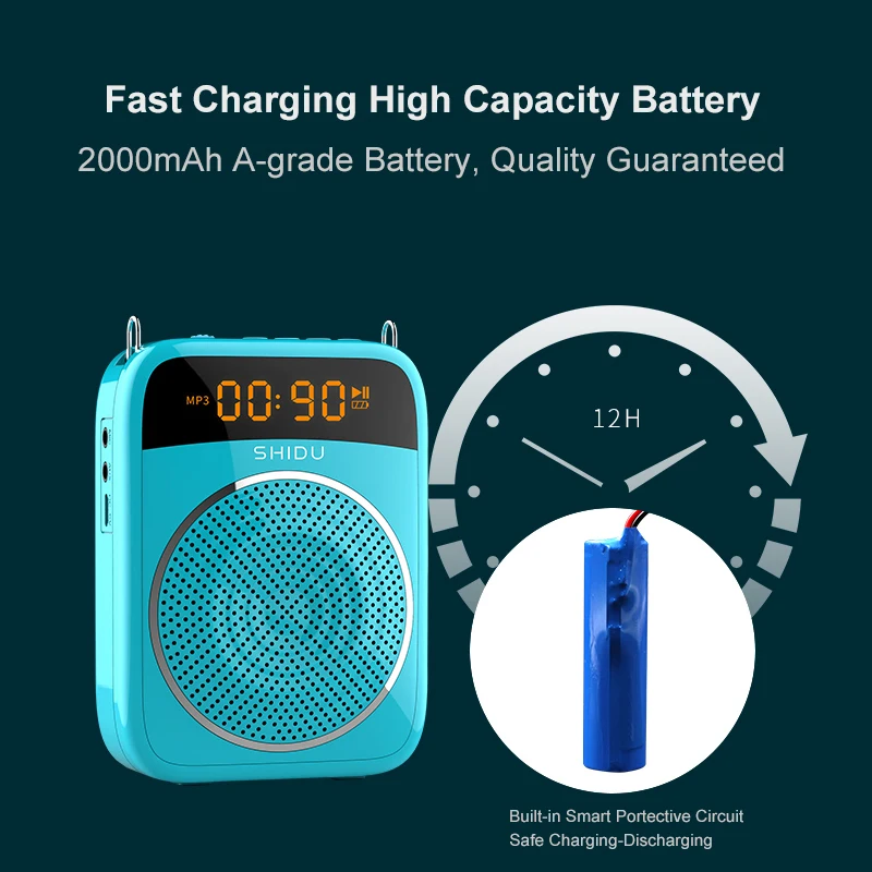 Amplificador de Voz com Fio Bluetooth para Professores Shidu Portátil Microfone Gravação Áudio Pessoal Alto-falante Instrutor S298 15w Aux - Image 2