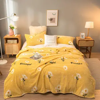 

sunflower blankets throw for sofa Yellow Color Soft Warm Flannel Blanket On the Bed small towel blanket