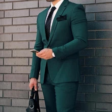New Green Male Suit Notch Lapel Groom Tuxedos Best Man Wedding Party Suits Formal Business 2 Pieces Men Clothing(Blazer+Pants)
