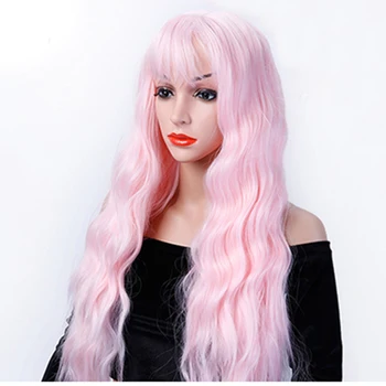 

MANWEI Long 26 inch curls Pink Cosplay Wigs curls Synthetic Wig for Women Natural Middle Part Heat Resistant Hair