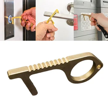 

Portable Press EDC Door Opener Prevent Tool Hygiene Hand Antimicrobial Alloy Handle Key Pendant No-touch Isolation Accessories