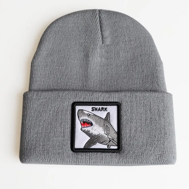 shark gray Зимняя вязаная шапка с животными, модные мужские шапки в стиле хип-хоп, уличная шапка Kpop Skullies Beanie, Лыжная зимняя Лыжная шапка - Цвет: shark gray