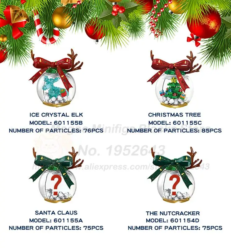 4 pcs/pack MOC Christmas Blind Boxes Santa Claus Ice Elk The Nutcracker Christmas Tree Decorations Building Blocks Kids Toys Diy