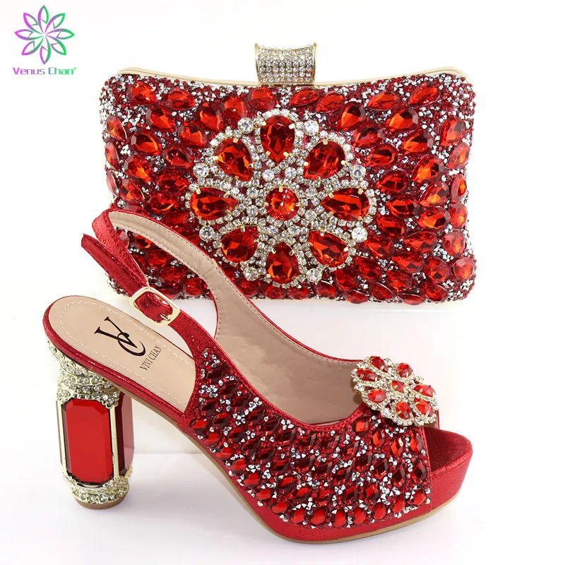 

Matching Italian Shoe and Bag Set Decorated with Rhinestone Italian Ladies Shoe and Bag Set for Party African Women Wedding Shoe