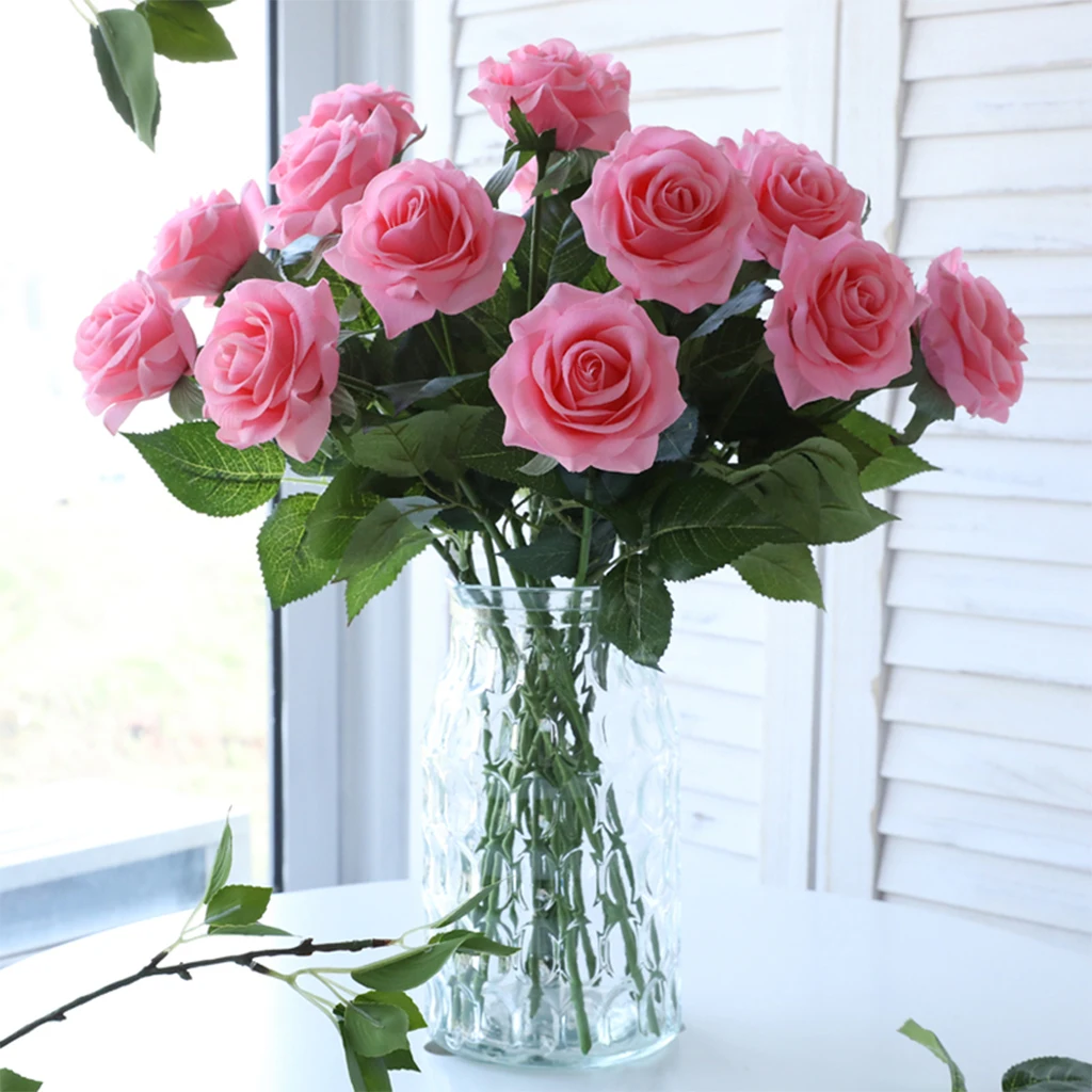 11 шт./партия красивые розовые Искусственные цветы реальные на ощупь розы цветы украшения для дома для свадебной вечеринки или дня рождения