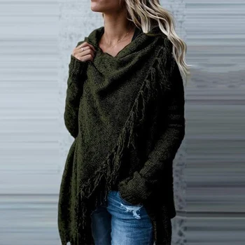 

Autumn Winter Women Sweaters Cardigan Sweater Loose Hem Tassel Cardigan Sweater Coat Long Sleeve Oversize Sweater