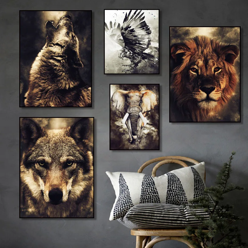 Watercolor-Wolf-Lion-Eagle-Elephant-Wall-Art-Canvas-Painting-Nordic-Posters-And-Prints-Wall-Pictures-For