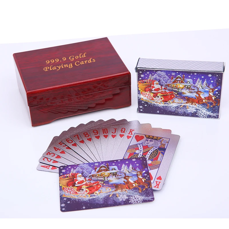 

Christmas Wooden Box Pack Waterproof Plastic Playing Cards Durable Game Cards Creative Poker Cards Playing Card Gift Box