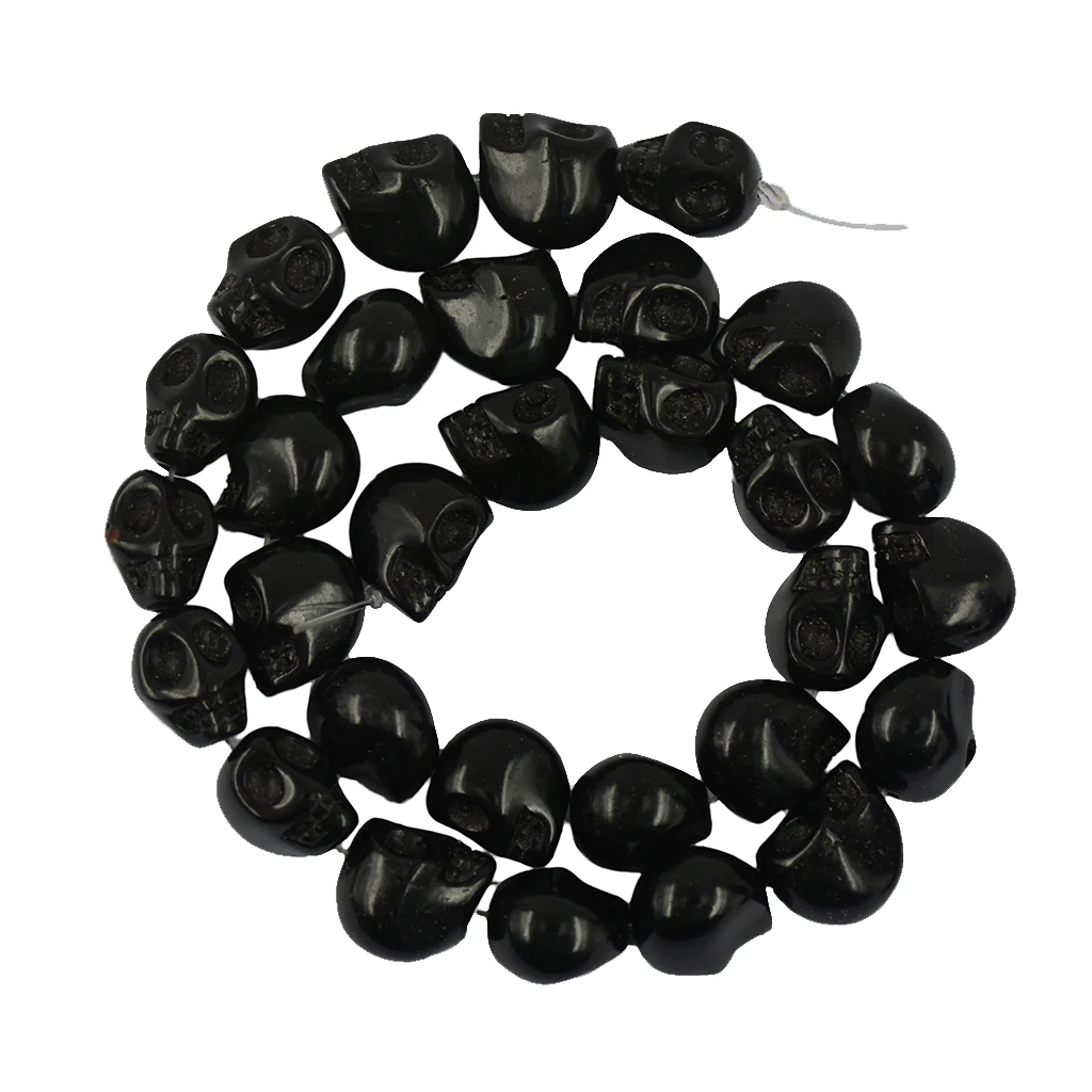 Lot Of 30pcs Spacer Pearl Skull Carved Halloween Jewelry Making - Black