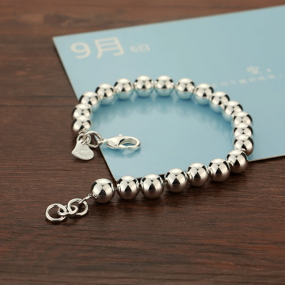 women's 925 sterling silver bracelet simple style beaded chain Solid silver not fade 6mm16-20cm size charm female Accessories