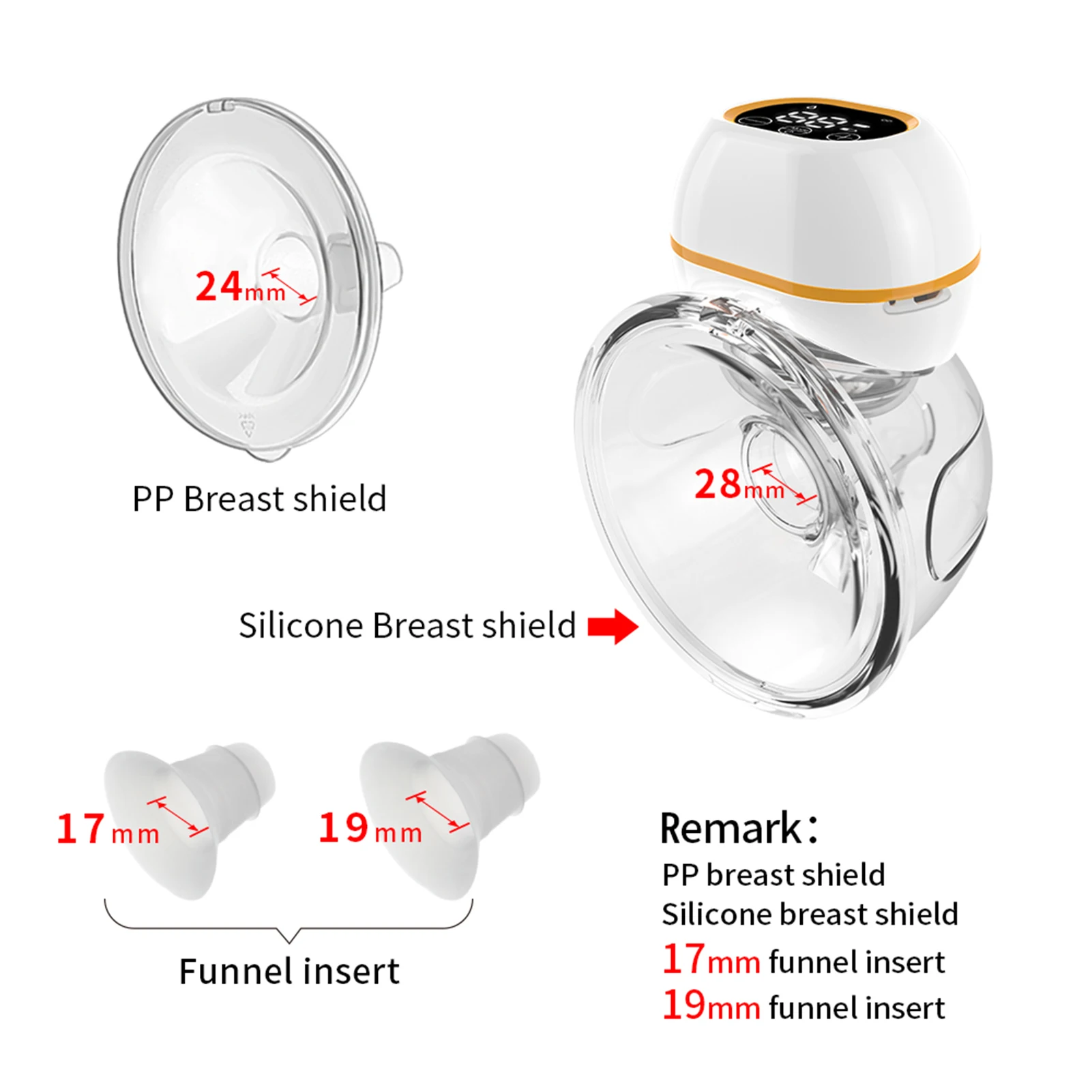 Wearable Breast Pump Hands Free Electric Breastpump Slient Breastfeeding Pump Conversion Funnel Insert Milk Collector