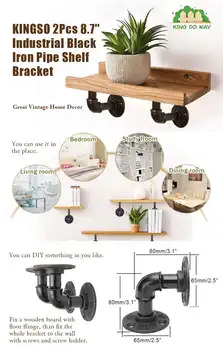 

6x16cm Industrial Pipe Shelf Bracket Black Steampunk Pipe with Flange for Home Shop Bath