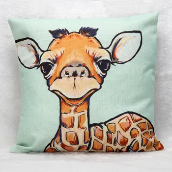 

Cute Giraffe Pillow Cover Decorative Throw Pillows Cotton Linen Pillow Cover Square For Living Room1PC