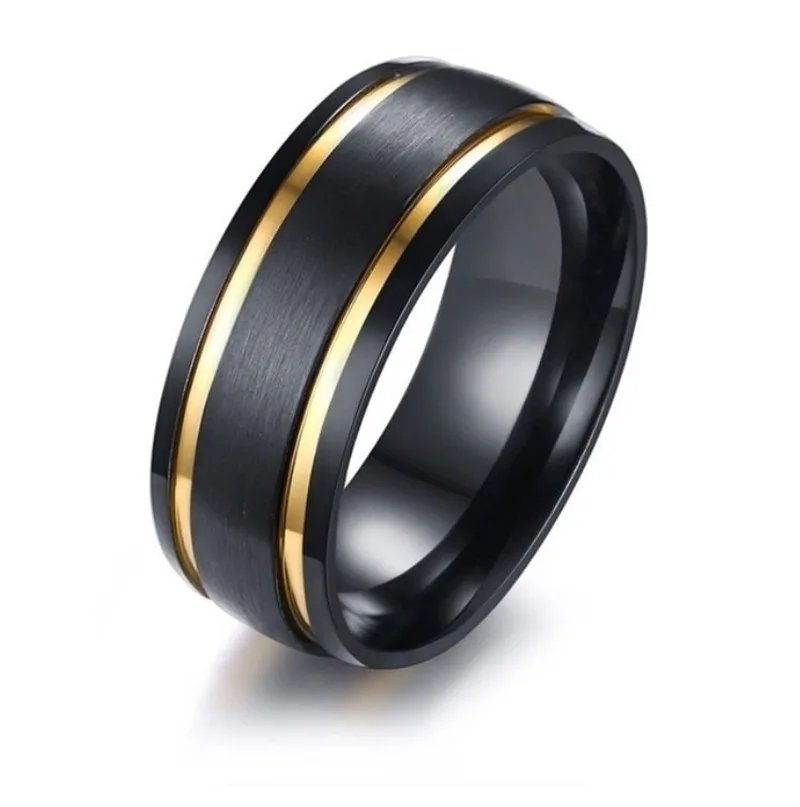 Мужское черное обручальное кольцо для выпускного вечера двухцветное глянцевое |