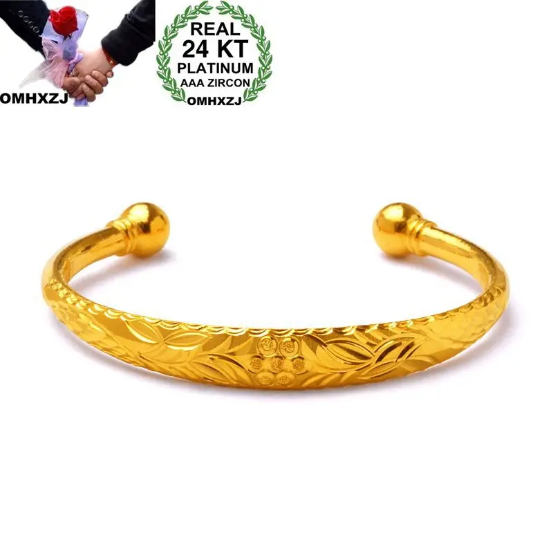 OMHXZJ Wholesale European Fashion Woman Girl Party Wedding Gift Lotus Open 24KT Yellow Gold Cuff Bangle BA103 | Украшения и