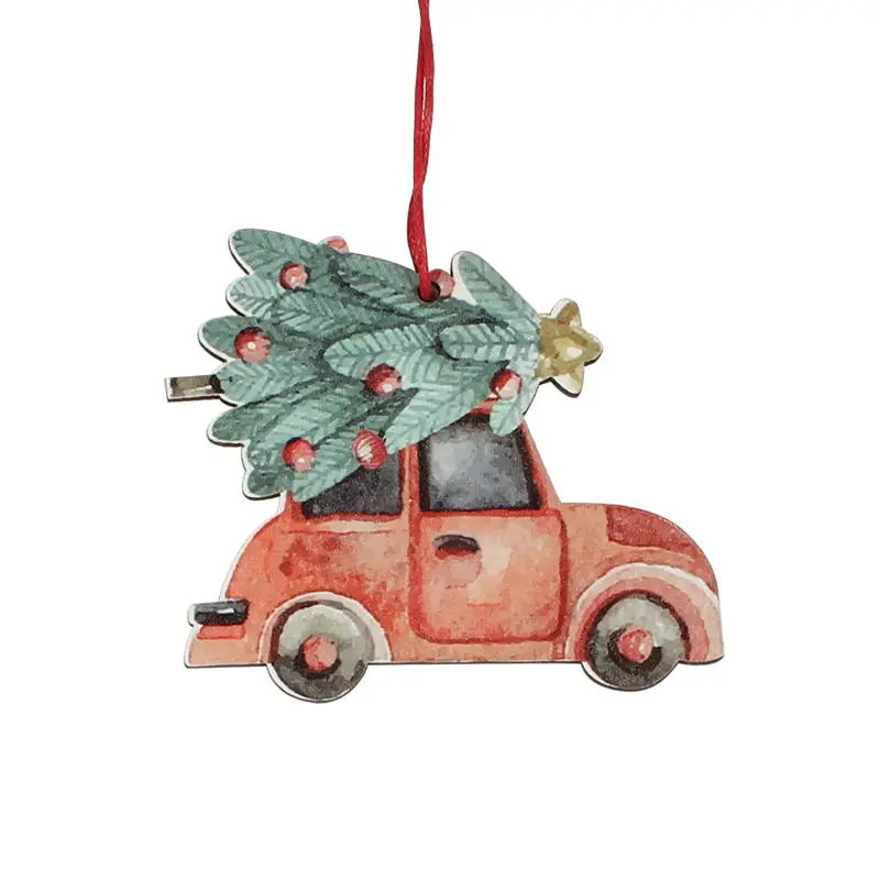 HUADODO 3 шт. Рождественский грузовик Деревянные Подвески Украшения для рождественской елки украшение Новогоднее украшение вечерние игрушки для детей - Цвет: Car tree