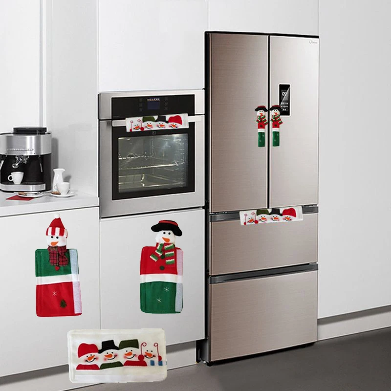 

3Pcs Christmas Decor Refrigerator Door Handle Covers Xmas Kitchen Oven Dishwasher Anti-static Gloves Cloth Protector
