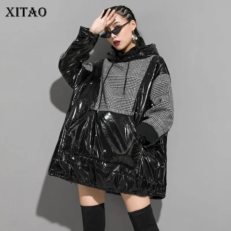 XITAO клетчатая ПУ Толстовка на шнурке женская одежда 2019 размера плюс полный рукав