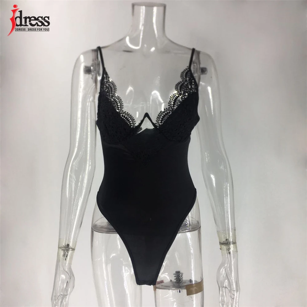 IDress 2020 New Sexy Satin Bodysuit Top Lace Flower Embroidery Body Top Women Skinny V Neck Steel Ring Bodysuit Summer Overalls (24)