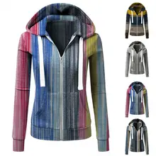 

Drawstring Sweatshirt Autumn Winter Hoodie Women Hooded Long Sleeve Striped Color Block Streetwear