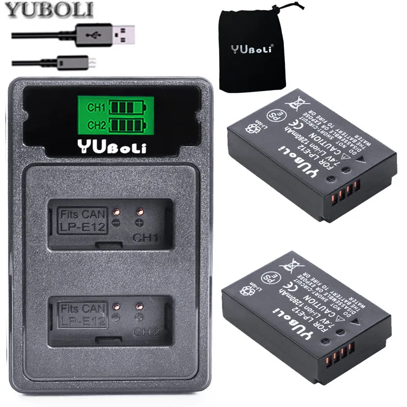 2 шт. LP E12 LPE12 батарея для камеры AKKU + ЖК Зарядное устройство USB Canon M 100D Kiss X7 Rebel SL1 EOS M10