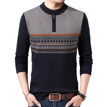 

Spring autumn men's round neck pullover warm casual knit bottoming shirt trend personality slim striped youth wild sweater