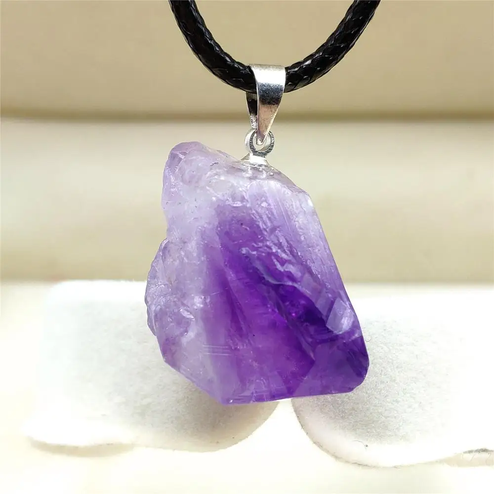 

Natural Lavender Purple Amethyst Quartz Raw Material Crystal Pendant 26x18mm Healing Stone Jewelry AAAA
