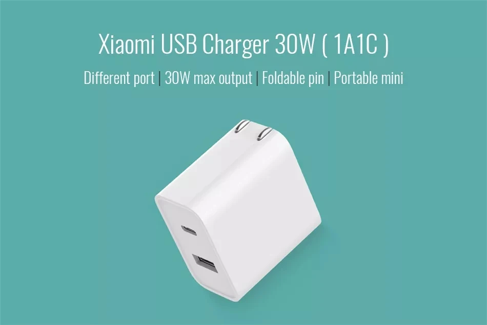 Xiaomi USB зарядное устройство 1A1C 30 Вт(макс) умный выход PD 2,0 QC 3,0 Быстрая зарядка type-C 5V = 3A 9V = 3A 15V = 2A 12V = 2.25A type-A