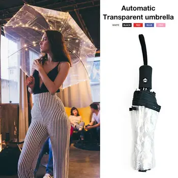 

Automatic Transparent Paraguas Folding Umbrella Rain Women Men Sun Rain Auto Paraguas Compact Windproof Style Clear Umbrella