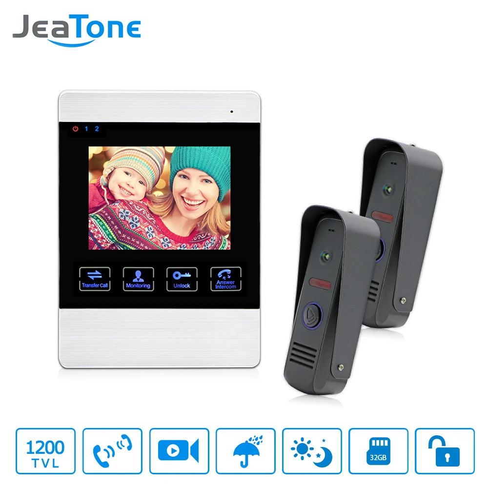 

JeaTone 4 inch TFT Wired Video Door Phone Intercom Doorbell Home Security Camera System Picture Memory& Video Recording function