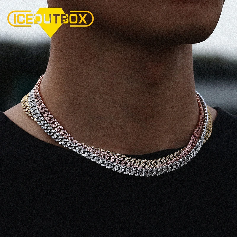 ICEOUTBOX 6MM Iced Out Cuban Chain Bling Necklace Rhinestone