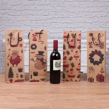 

12 Pcs Christmas Kraft Paper Wine Bottle Gift Bags Reusable Present Packaging