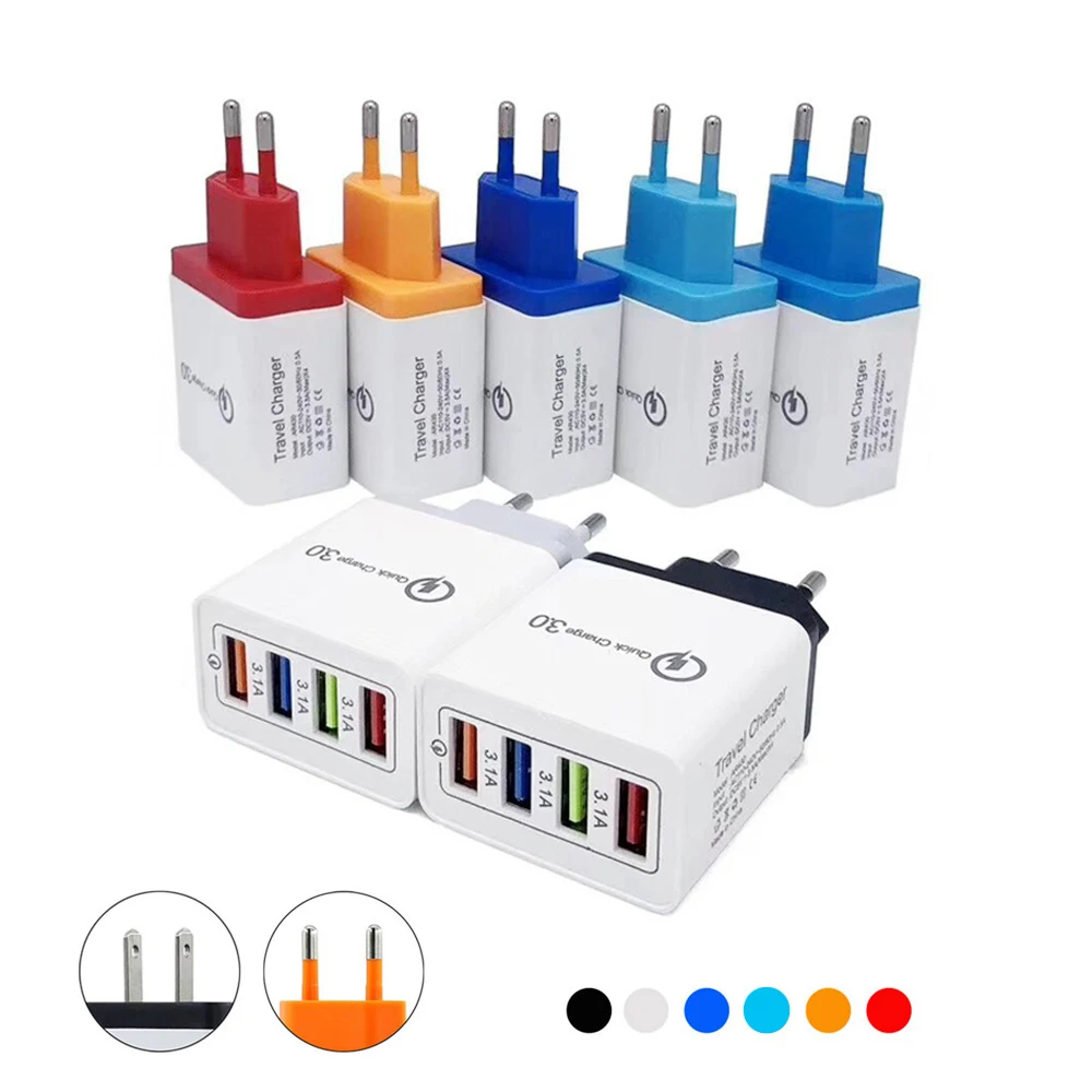 

4USB Quick Charge 3.0 Charger 5V 3.1A Portable Travel Charger EU US USB Wall Charger for IPhoneSamsung Huawei Universal Adapter
