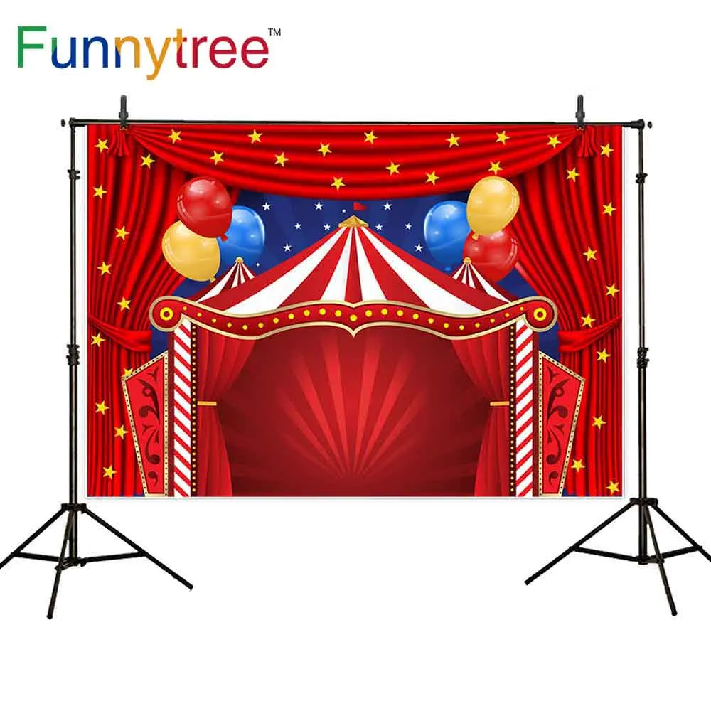 Фоны для фотобудки Funnytree цирк мальчик день рождения воздушный шар красный