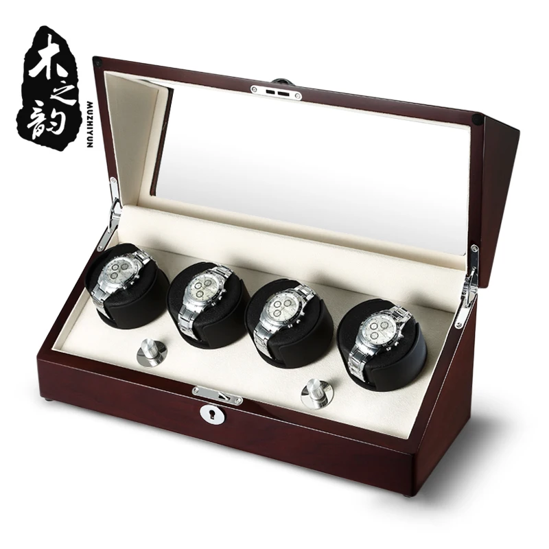 

Watch Winder Box Case Storage Shaker Display Automatic Wooden Four Motors 4 Slots Watch Winder Rotation Organizer Holder Piano