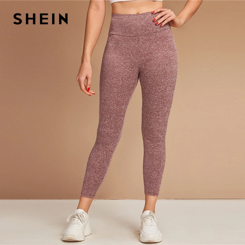 SHEIN Бордовые леггинсы с широким поясом, Женские Летние Осенние эластичные повседневные укороченные Леггинсы со средней талией