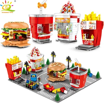 

TOYS 998PCS DIY Ice Cream Hamburger Drinking Store Building Blocks City Street View Shop Bricks for Children