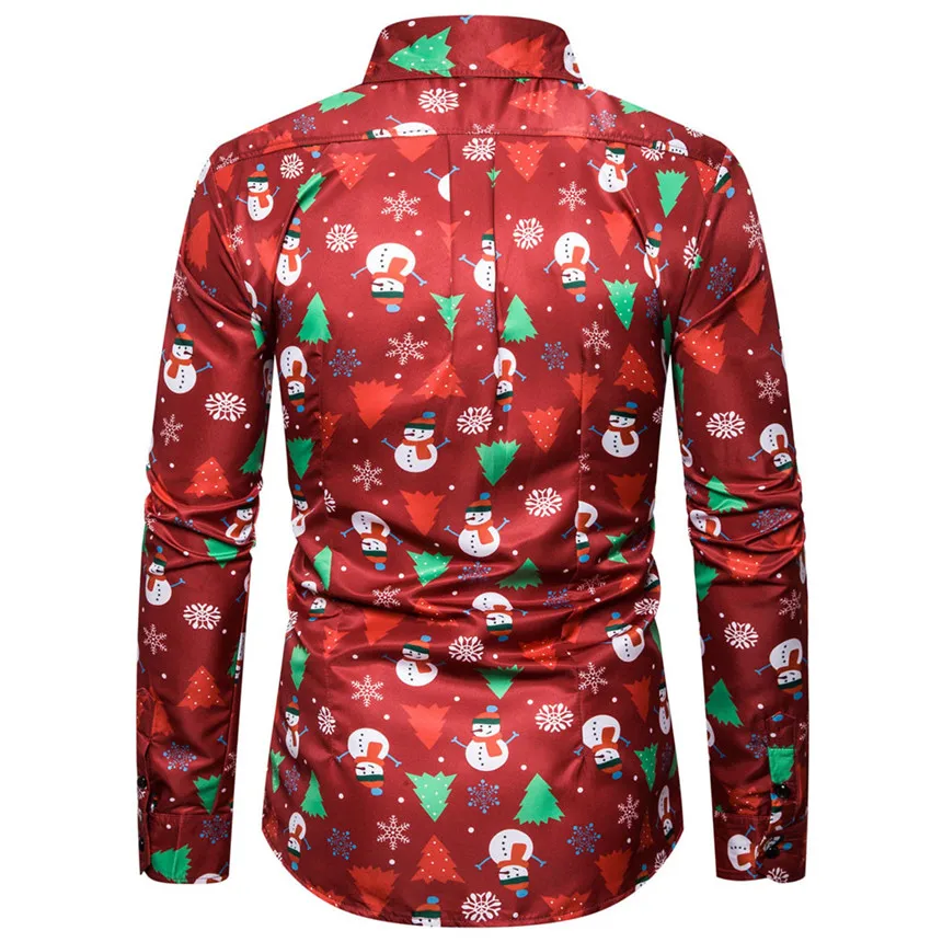 KLV, мужская рубашка, модная, с длинным рукавом, с принтом, сшитая рубашка, Повседневная рубашка, топ, блузка, S-2XL, Рождественская, красная рубашка, Camisas Masculina