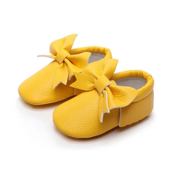 

15 Colors Newborn Moccasins Baby Girl Shoes Riband Bow PU Leather Princess Baby Shoes First Walkers 0-2Y