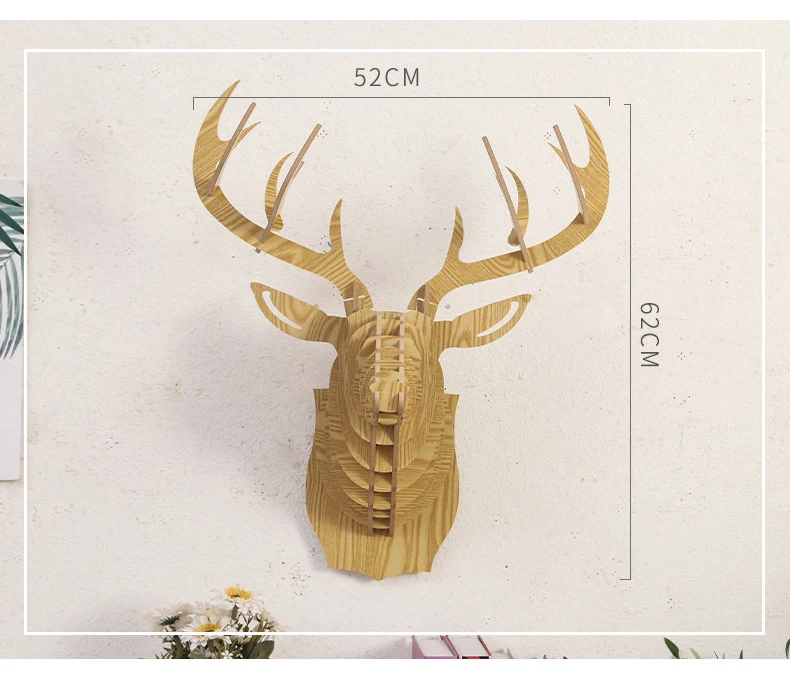 Big Deer Wood Statue Home Decor Sculpture 62x52cm Handwork Assembled Wall Decoration Accessories Hanging Statues Room Wall Decor (8)