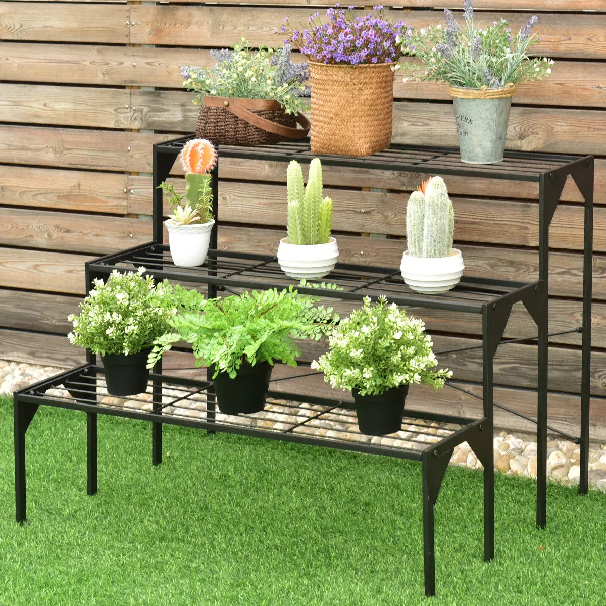 

Costway 3 Tier Shelf Flower Plant Display Stand Rack Large Modern Black Metal Heavy Duty
