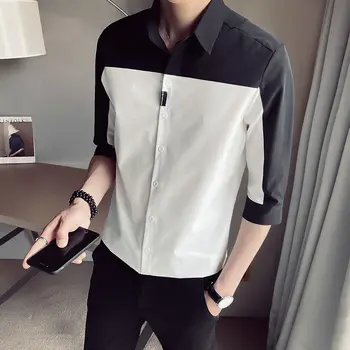 

2020 Summer New Youth Popular Men's Self-cultivation Color Matching Five-point Sleeve Shirt Fashion Casual Shirt White / Grey