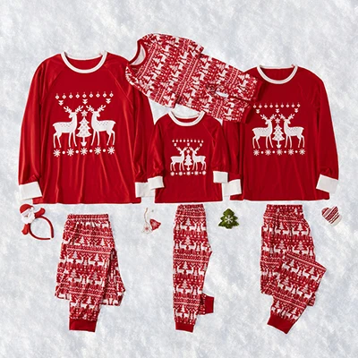 Семейный Рождественский пижамный комплект; теплая одежда для взрослых; одежда для мамы и дочки; одинаковые Семейные комплекты - Цвет: Red
