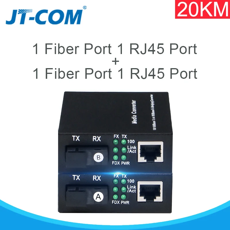 1 Pair Optical Fiber Media Converter 10/100M Singlemode Simplex Fiber Transceiver Single Fiber Converter 1310/1550nm 20km SC - Цвет: 1pair 1F1E 20km