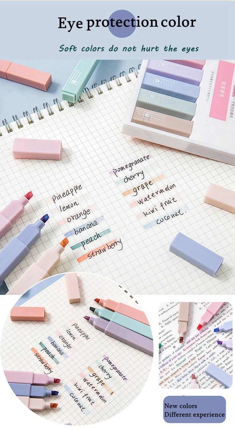 6 Teile/satz Doppel Weichen Kopf Highlighter Kawaii Licht Farbe Marker Stift DIY Fotoalbum Journal Fluoreszierende Stift Student Schreibwaren – Detail 7