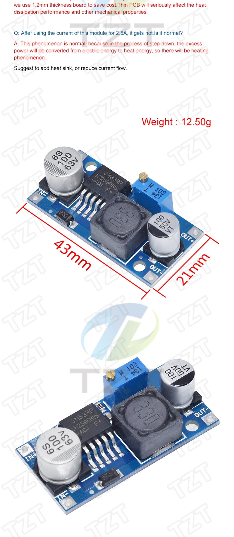LM2596HVS LM2596 Netzteilmodul DC-DC BUCK 3A einstellbarer Buck-Modul-Regler Ultra LM2596S Step-Down 24V-Schalter 12V 5V 3V – Detail 8